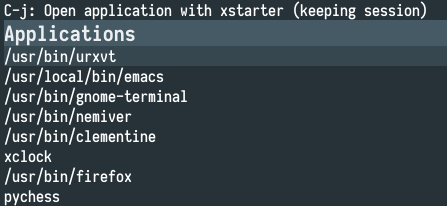 xstarter screenshot (helm emacs interface)